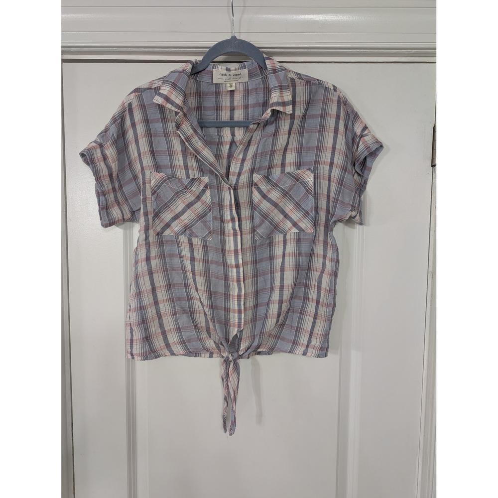 Cloth & Stone Anthropologie Plaid Tie Front Shirt Women's small western beachy - Picture 3 of 7